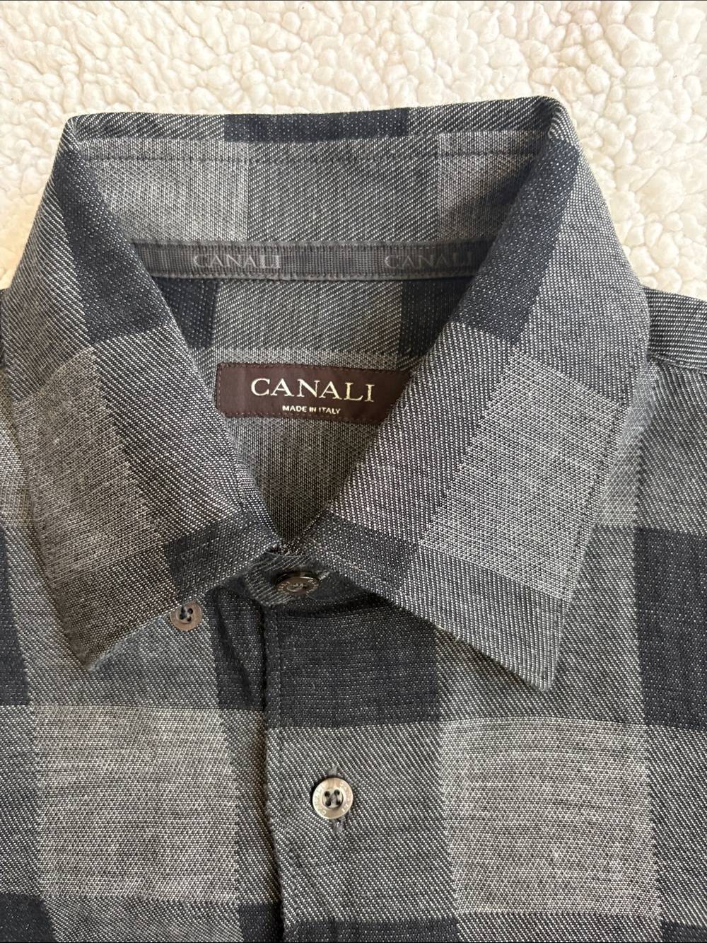 Canali Gray and Charcoal Plaid Button-Down Shirt
